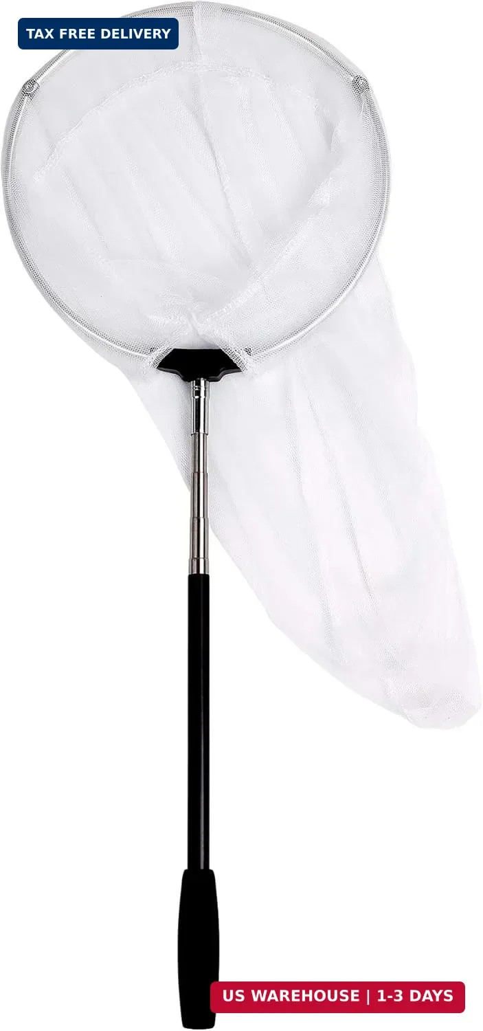 RESTCLOUD Insect and Butterfly Net with 12″ Ring, 24″ Net Depth, Handle Extends