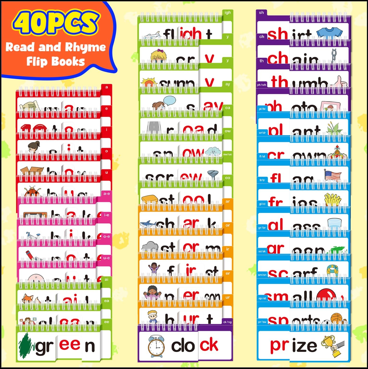 40 Read and Rhyme Flip Books,Phonics Word Family Build Book Learn to Read Pho…