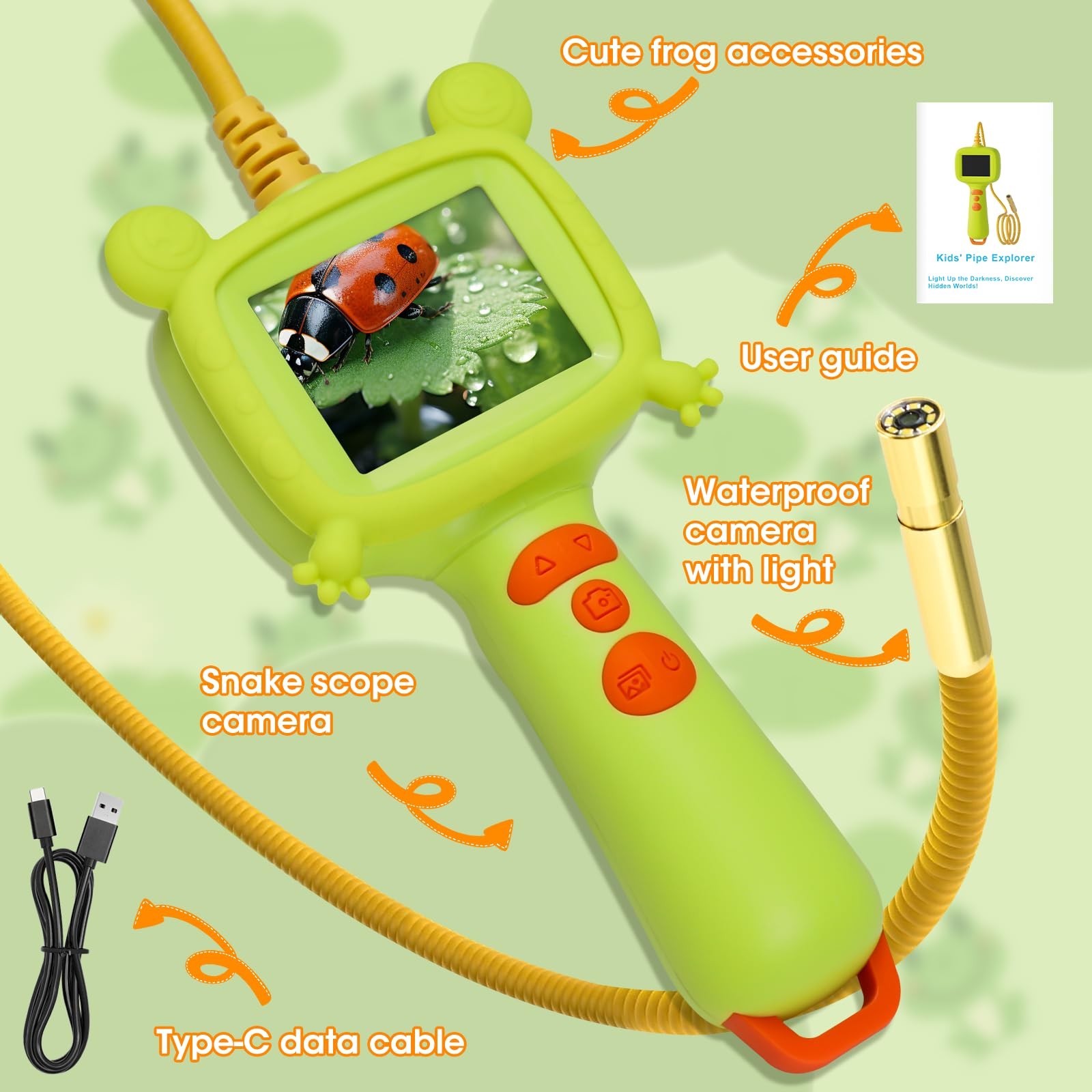BESTISAN Kids Borescope Camera Toy with Light – STEM Science Green