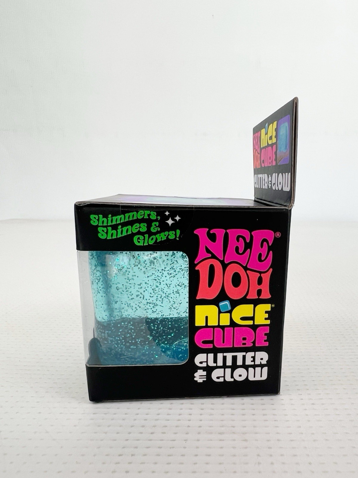NeeDoh Nice Cube Glitter & Glow Super Solid Squish – Blue 🧊 Schylling New!