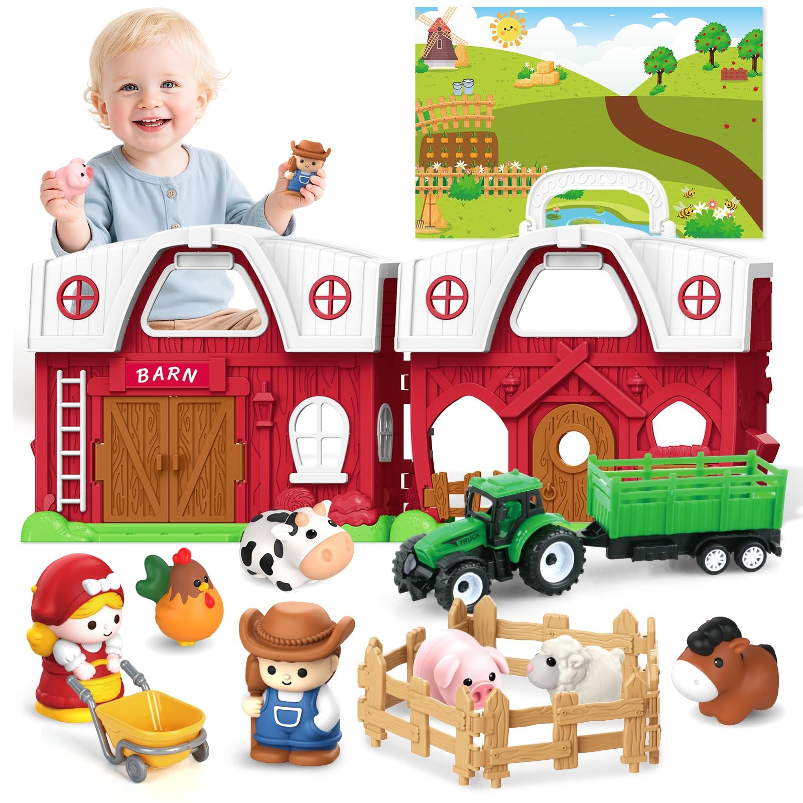 Toys for 1 2 3 Years Old Boys and Girls, Farm Animals Big Barn Toy, Farm Anim…
