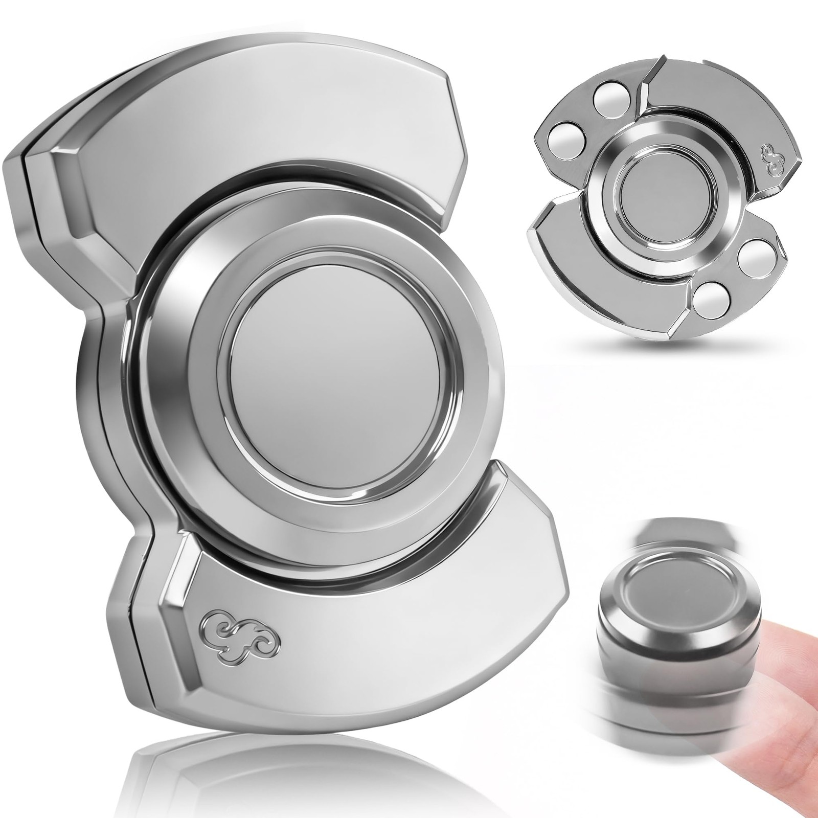 3-in-1 Fidget Spinner Toy for Adult Metal Slider Clicker Small, Silver