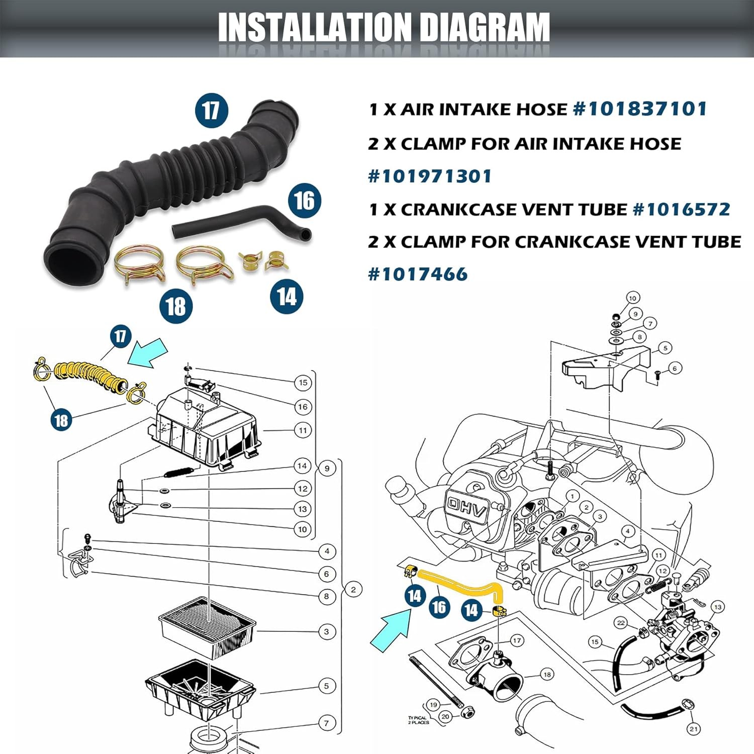 Club Car DS Gas Air Intake Hose and Crankcase Vent Tube regular, 1998