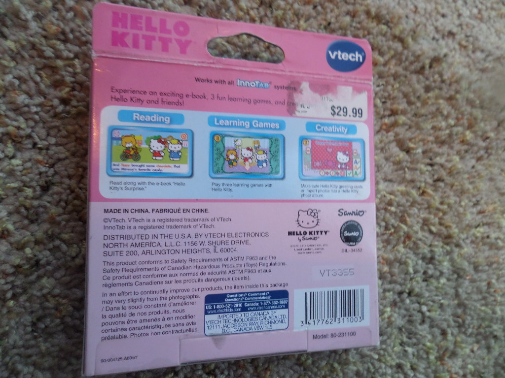 VTECH InnoTab HELLO KITTY Learning APP 3-6 Years Pre K-1st Grade NIB* MSRP $29