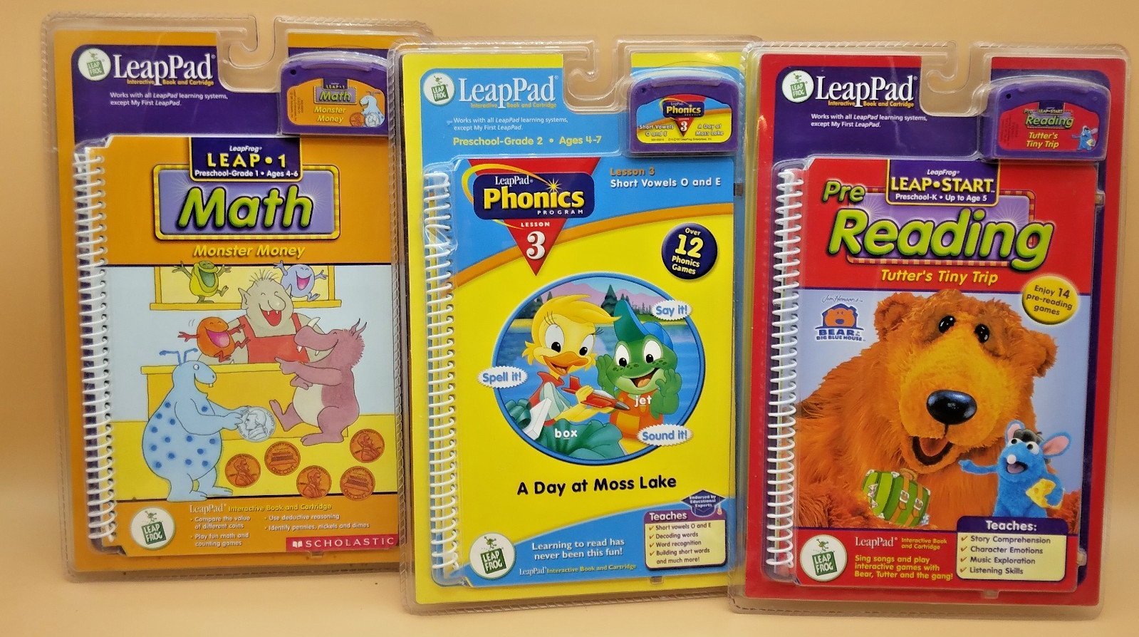 LeapFrog LeapPad Learning System Books Lot Of 3 Math Phonics Pre Reading