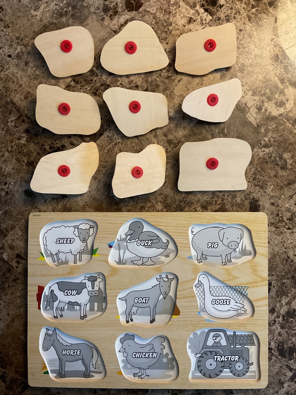 Lot of 4 Educational Wooden Peg Puzzles: Numbers, Letters, Vehicles, & Animals