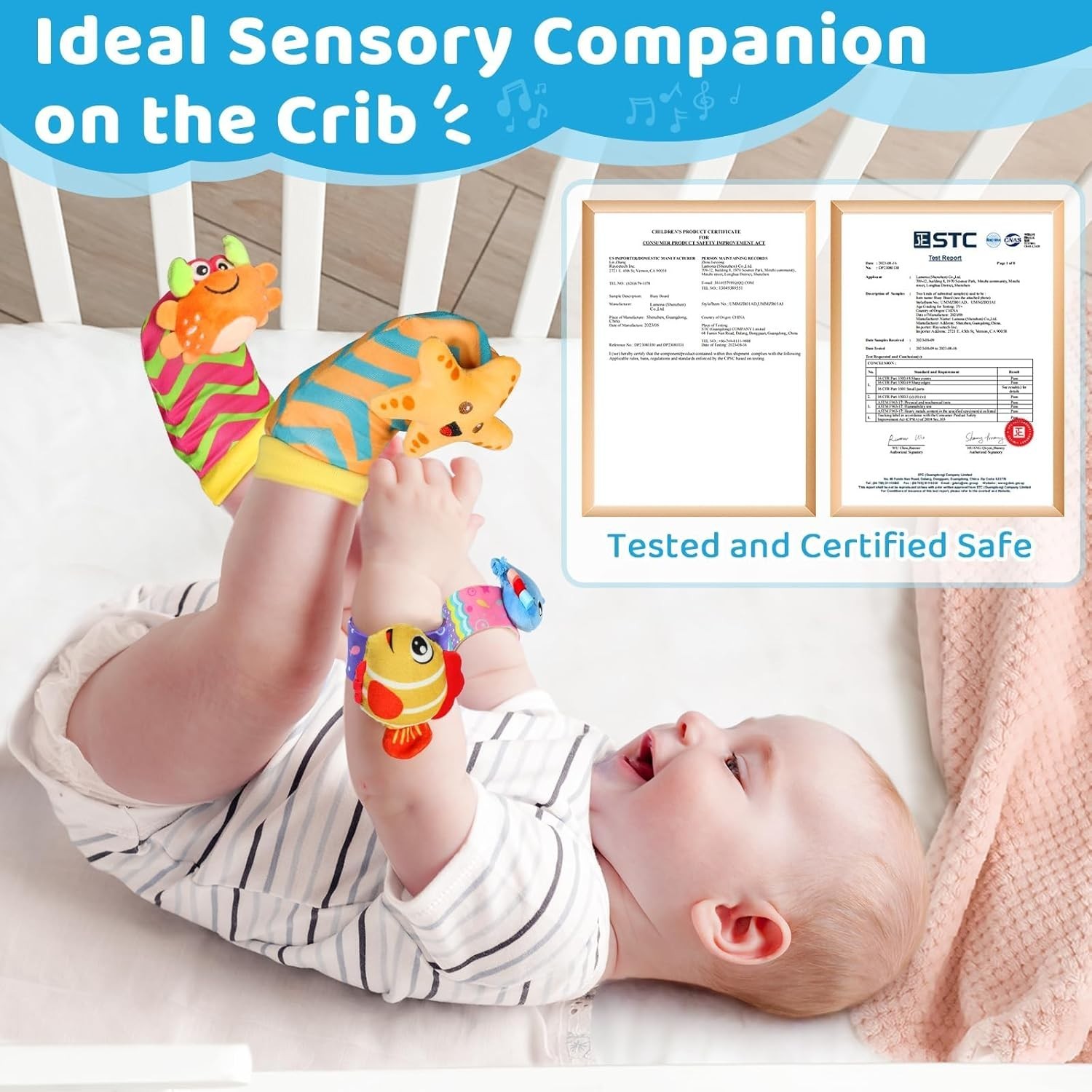URMYWO Baby Wrist Rattles & Foot Finder Socks Sensory Toy Set Newborn 0-12M