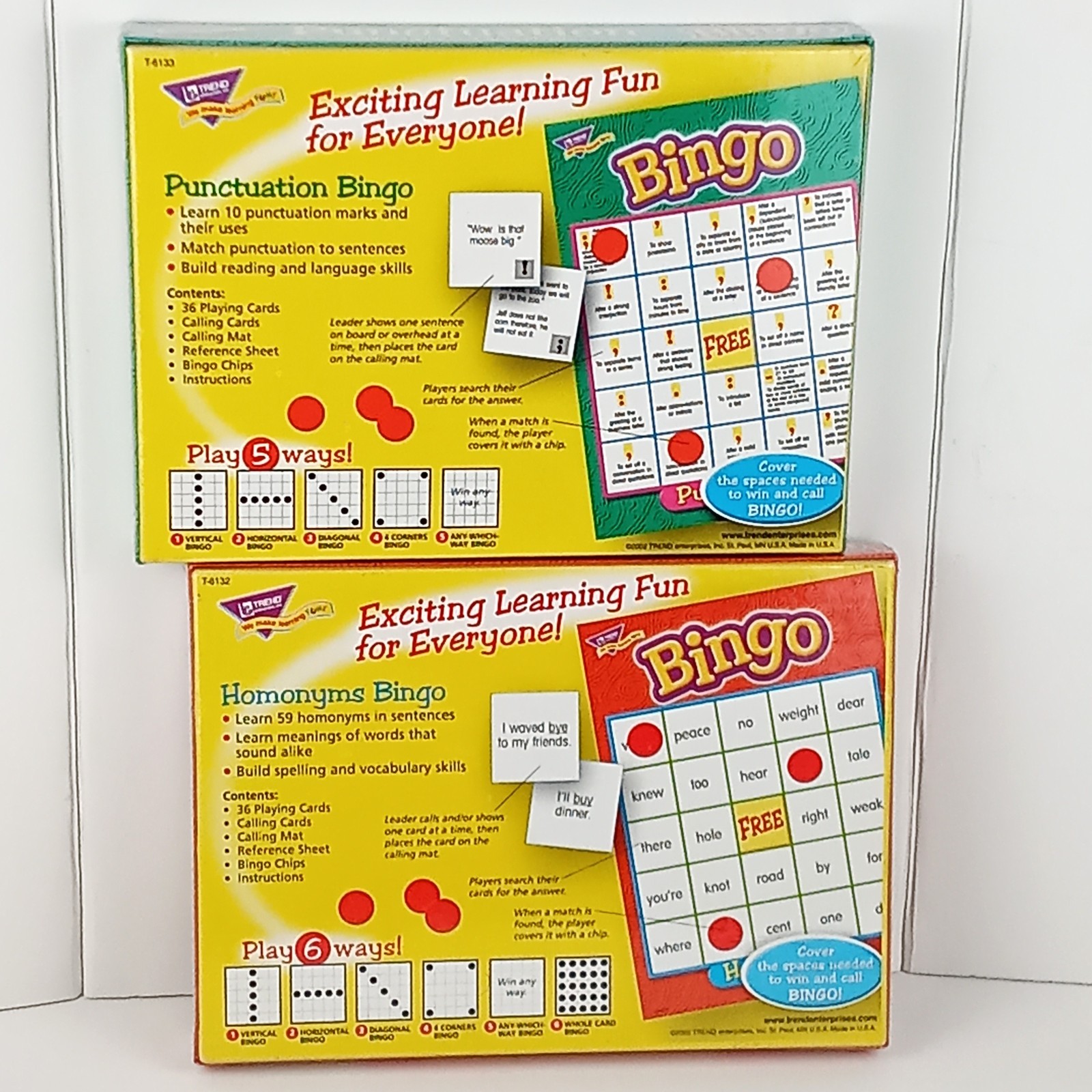 Educational Bingo Games Trend Enterprises Lot of 2 Homonyms and Punctuation New