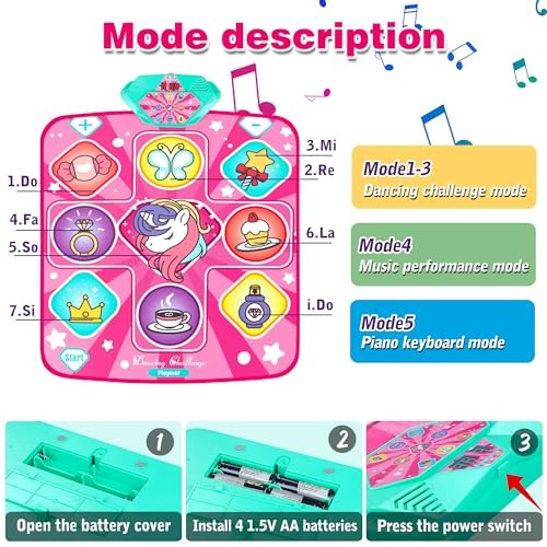Dance Mat, Dance Mixer Rhythm Step Play Mat, Pink Dance Pad with Multicolor