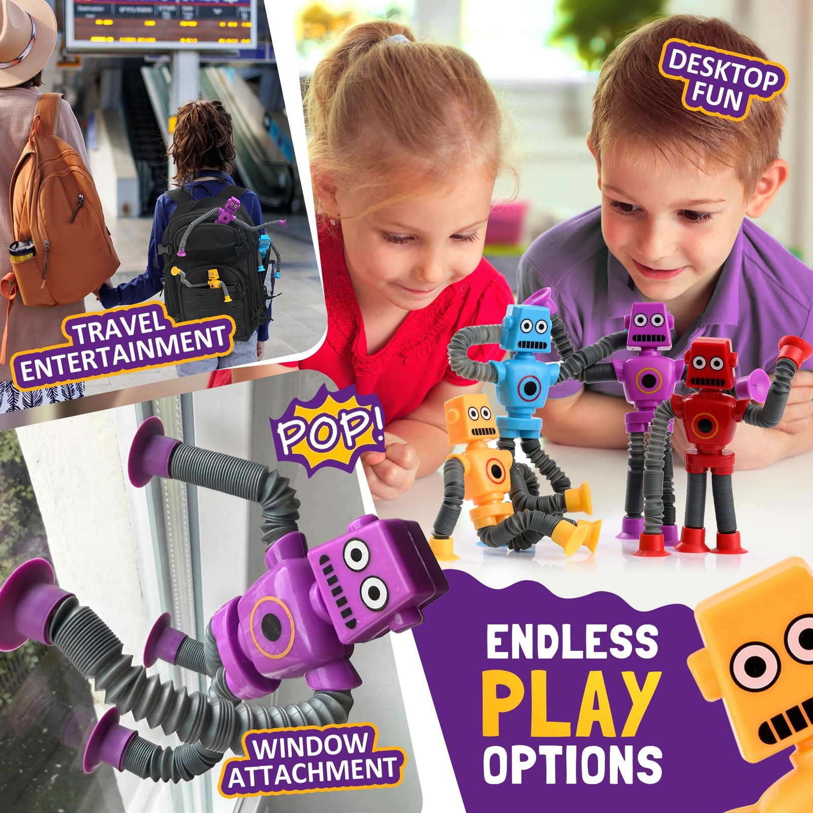 nutty toys Sensory Robot Toys 4pk – Top Pop 1 Count (Pack of 4), Multicolor