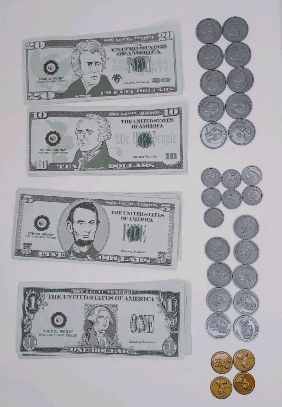 Play Money Paper Bills 4 Denominations & Coins Lot