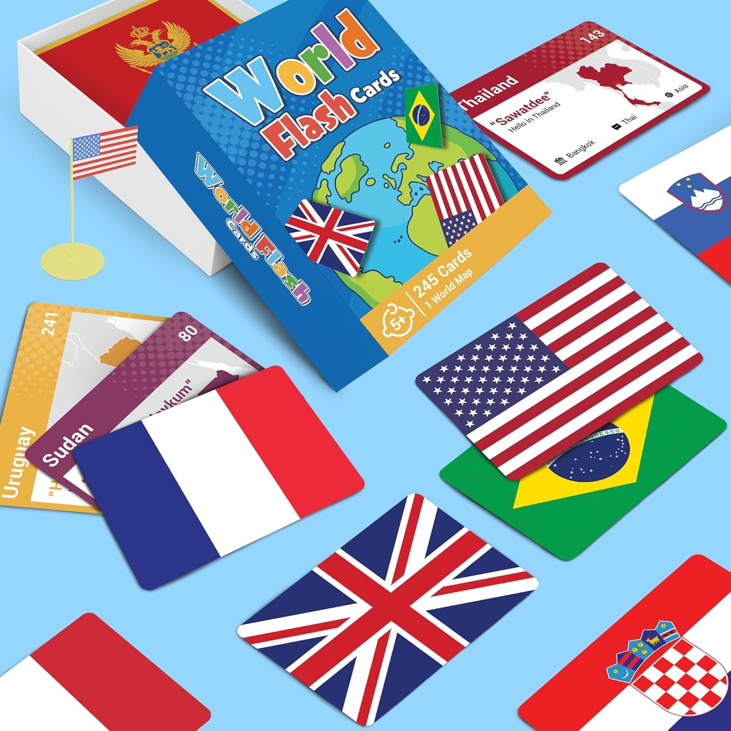World Flags Flashcards, 245 Countries Flags, Geography Game with World Map – Edu