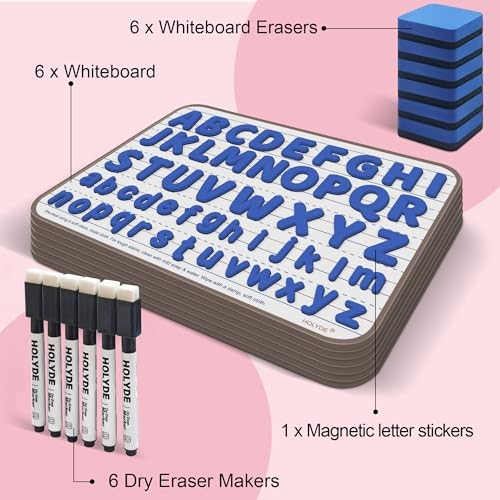 Dry Erase Boards 6 Pack, Double Sided Magnetic Small Whiteboards with Lines