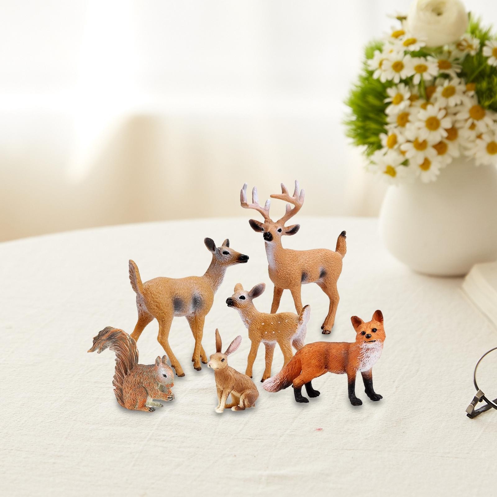 6x Jungle Animal Playset Miniature Toys Cake Toppers for Landscape Scene