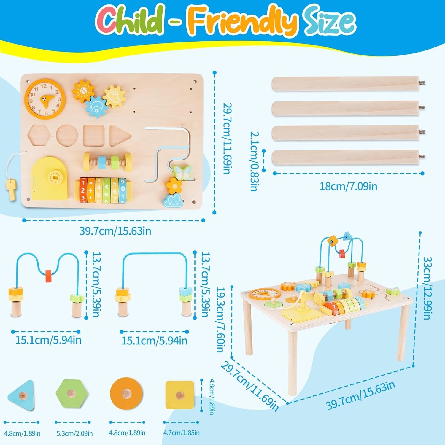 Activity Table for 1 2 Year Old, 8 in 1 Wooden Montessori Activity Center Toys