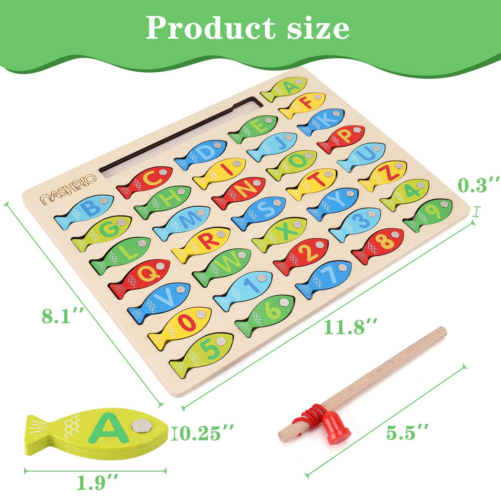 Magnetic Wooden Fishing Game Toy for Toddlers, Alphabet Medium, Multicolor