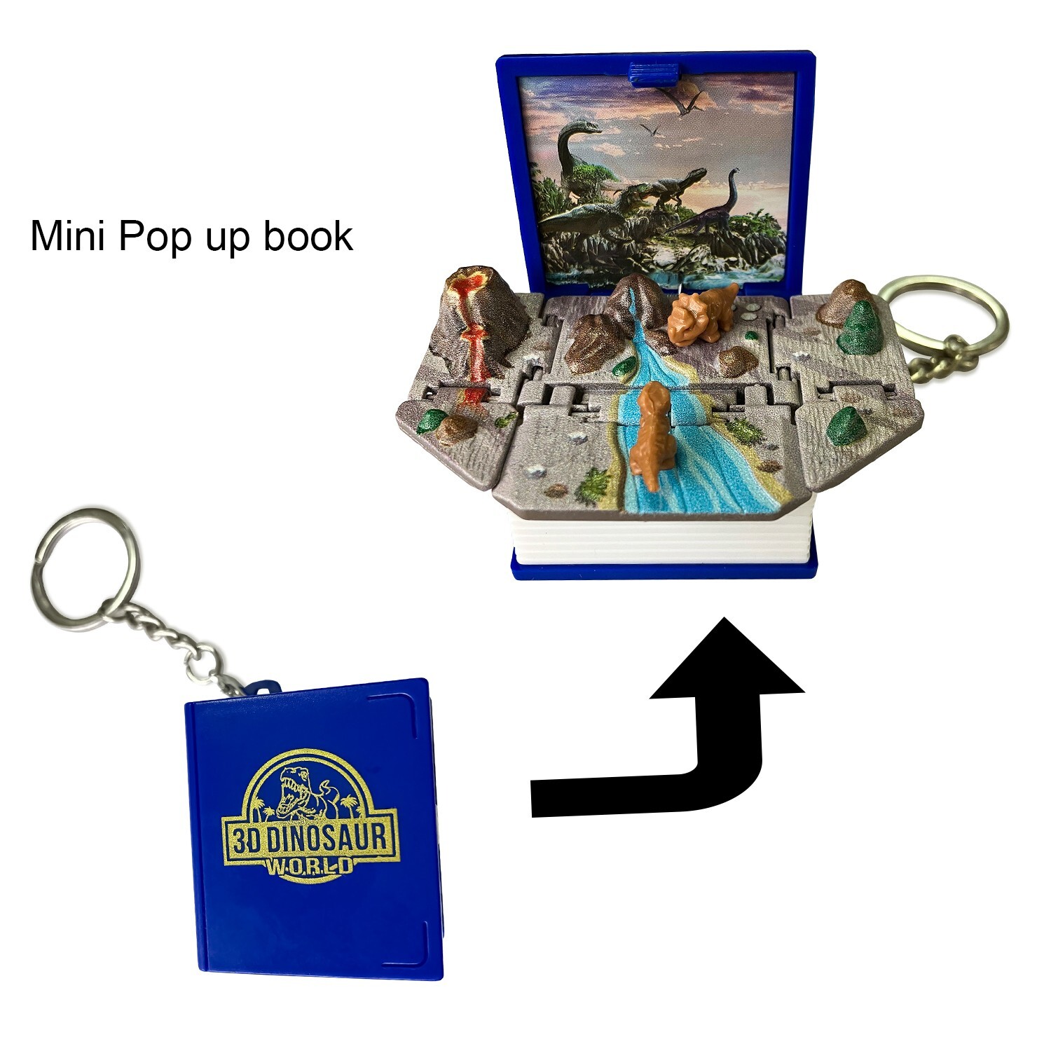 3D Pop Up Book Castle Dinosaur Toys Key Chain Gift for Party Birthday x 2