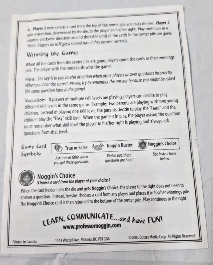 Professor Noggins Earth Science Educational Card Game