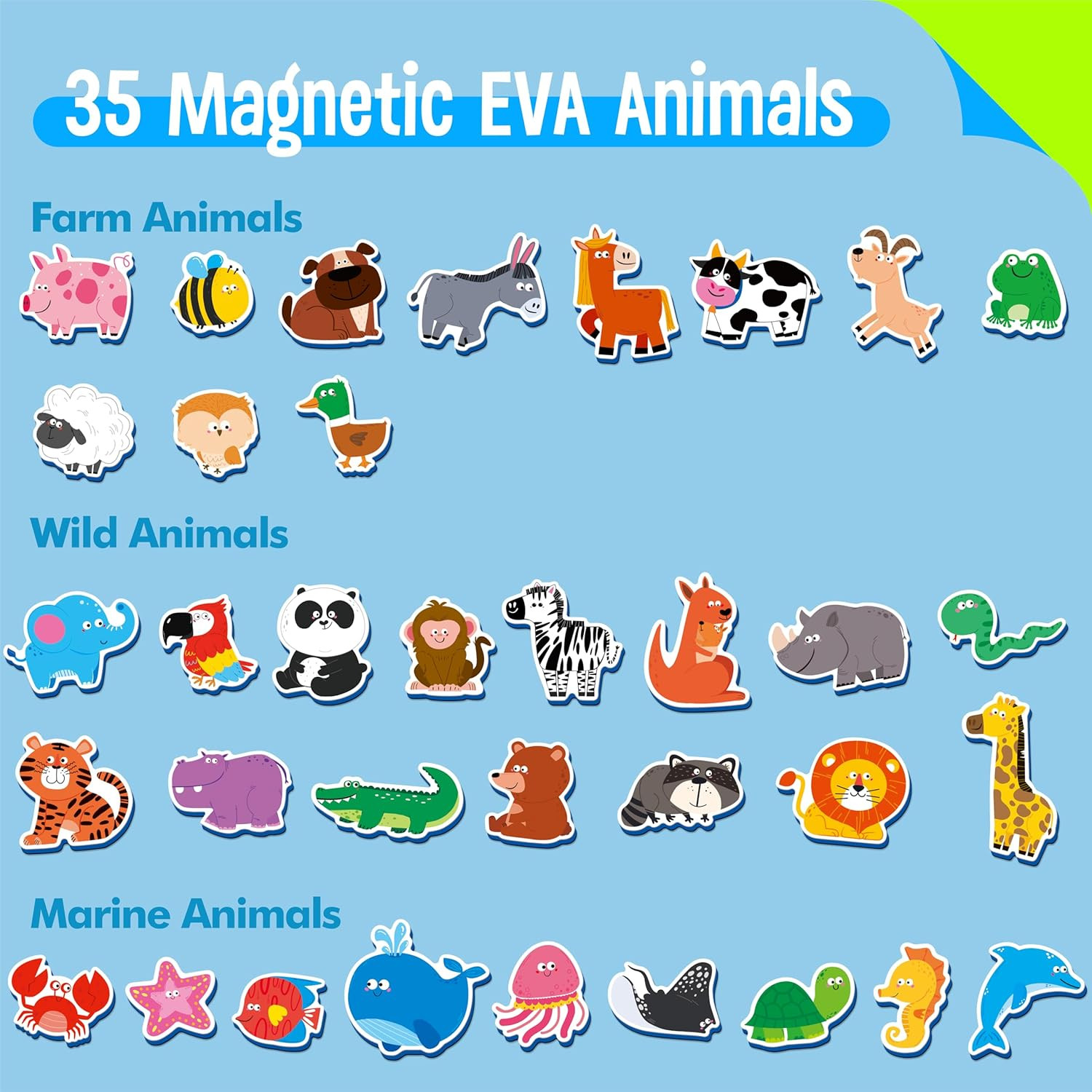 35 Pcs Animal Magnets, Adorable Magnetic Animal Toys – Wild, Farm & Marine Anima