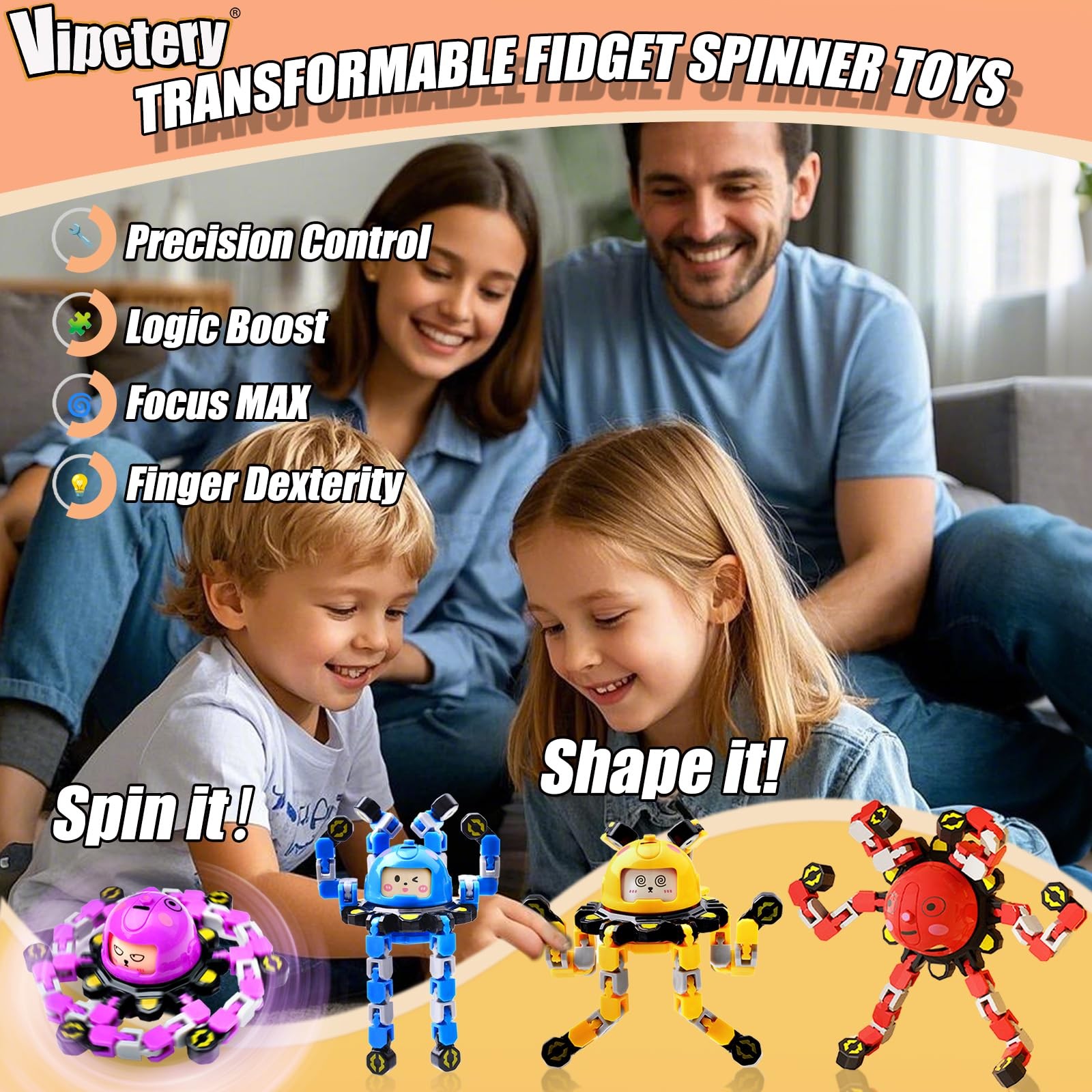 Vipctery 12Pcs Transformable Fidget Spinners for Kids Teens Adults Stress Relief