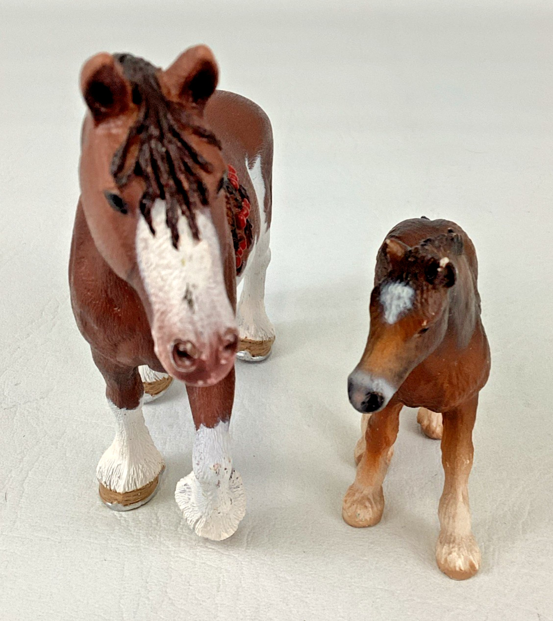 Schleich Horse Clydesdale Mare Red Bows Draft Foal Realistic Animal Figure Lot