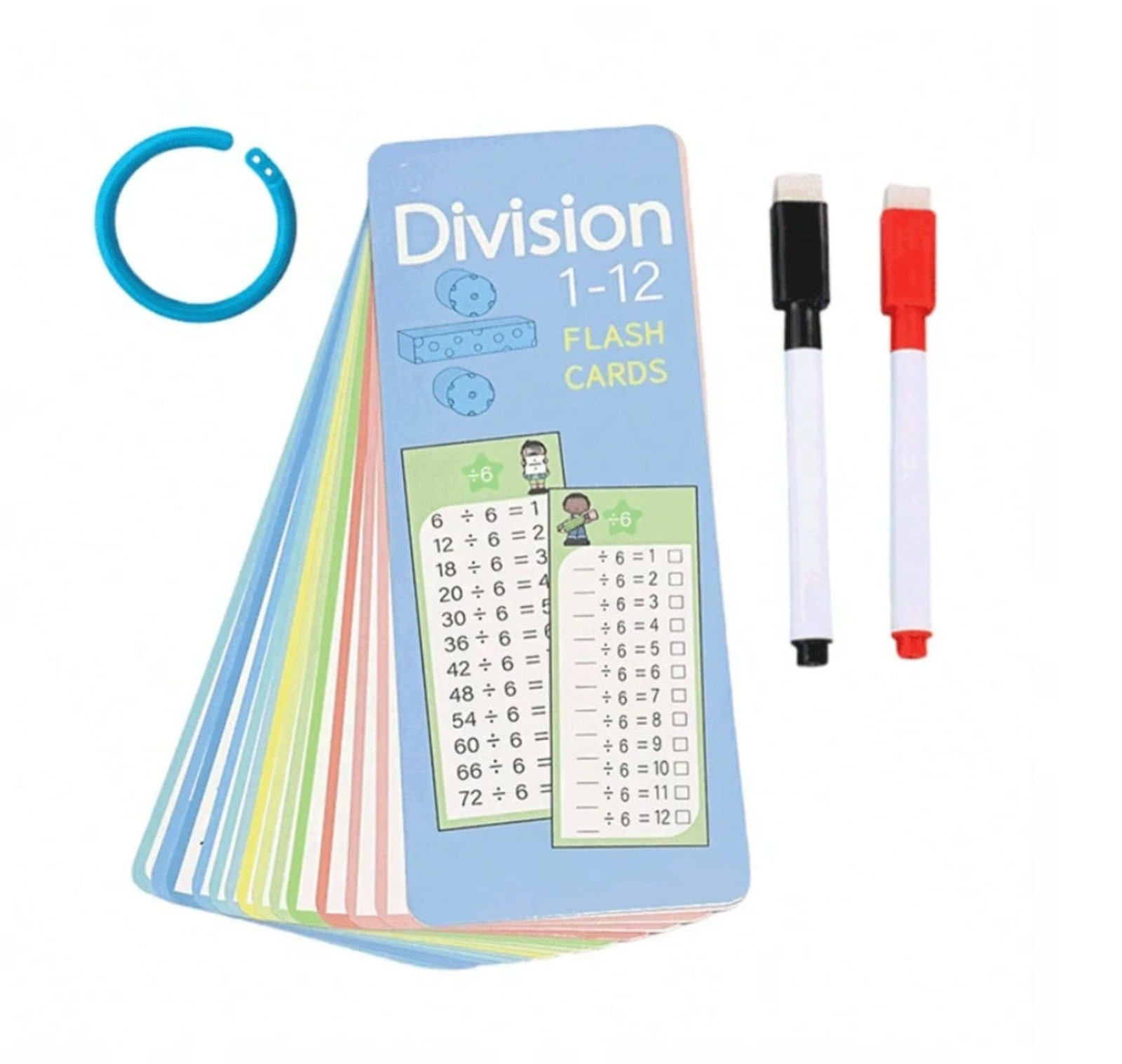 Set Of Interesting Math Game Flash Cards, Reusable Division Cards 2 Pens