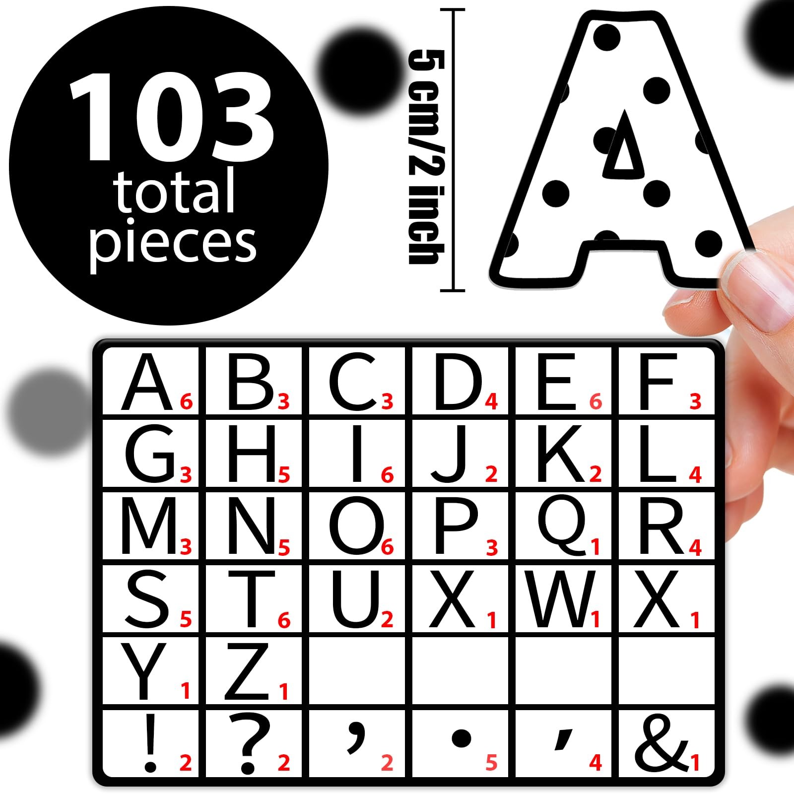 Qyeahkj 103 Pcs Black and White Magnetic Letters 2’’ Small,