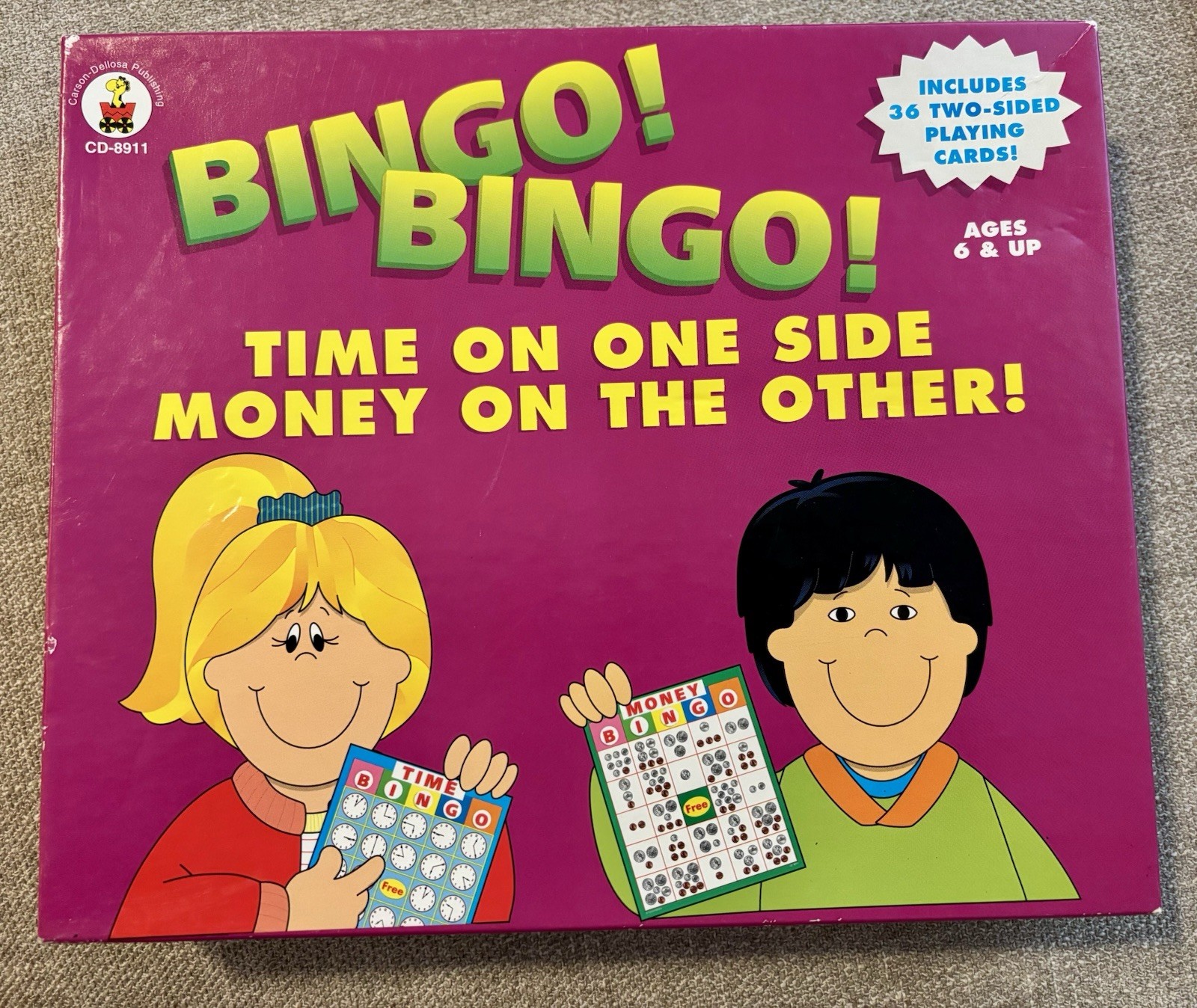 VTG Carson Delosa Bingo Bingo Game!~ Telling Time One Side, Money Bingo On Back