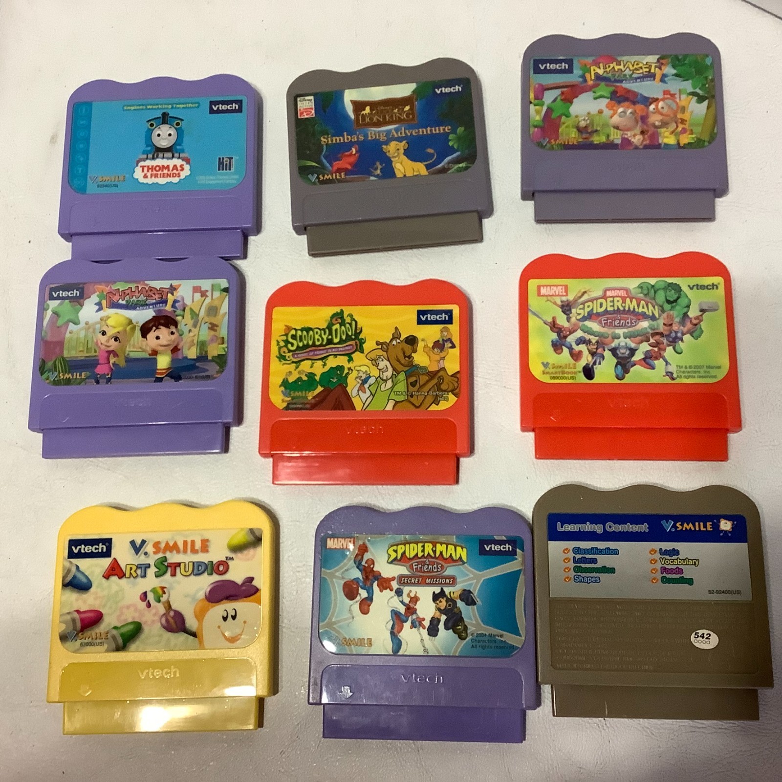 Lot of 18 Vtech V.Smile Cartridge Games Cars Simba Spiderman Shrek Toy Story 2