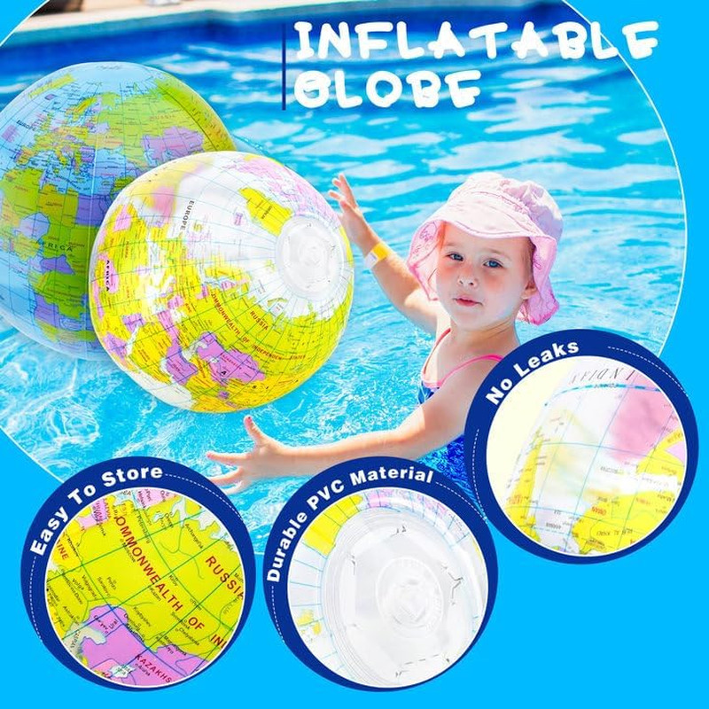 12 Pack 12 Inches Inflatable Globe Blow up World Globe PVC Earth Beach Balls Poo
