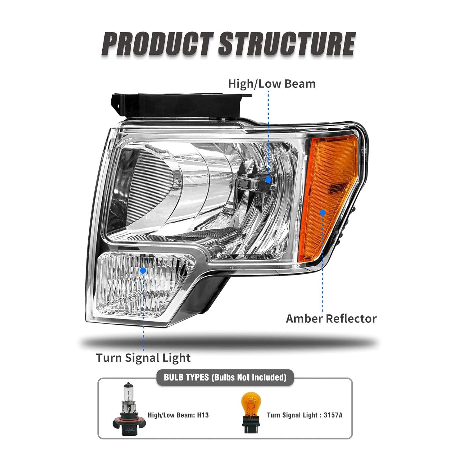 09-14 Ford F150 Pickup Headlight Assembly 2009-2014 Ford F150 Headlights