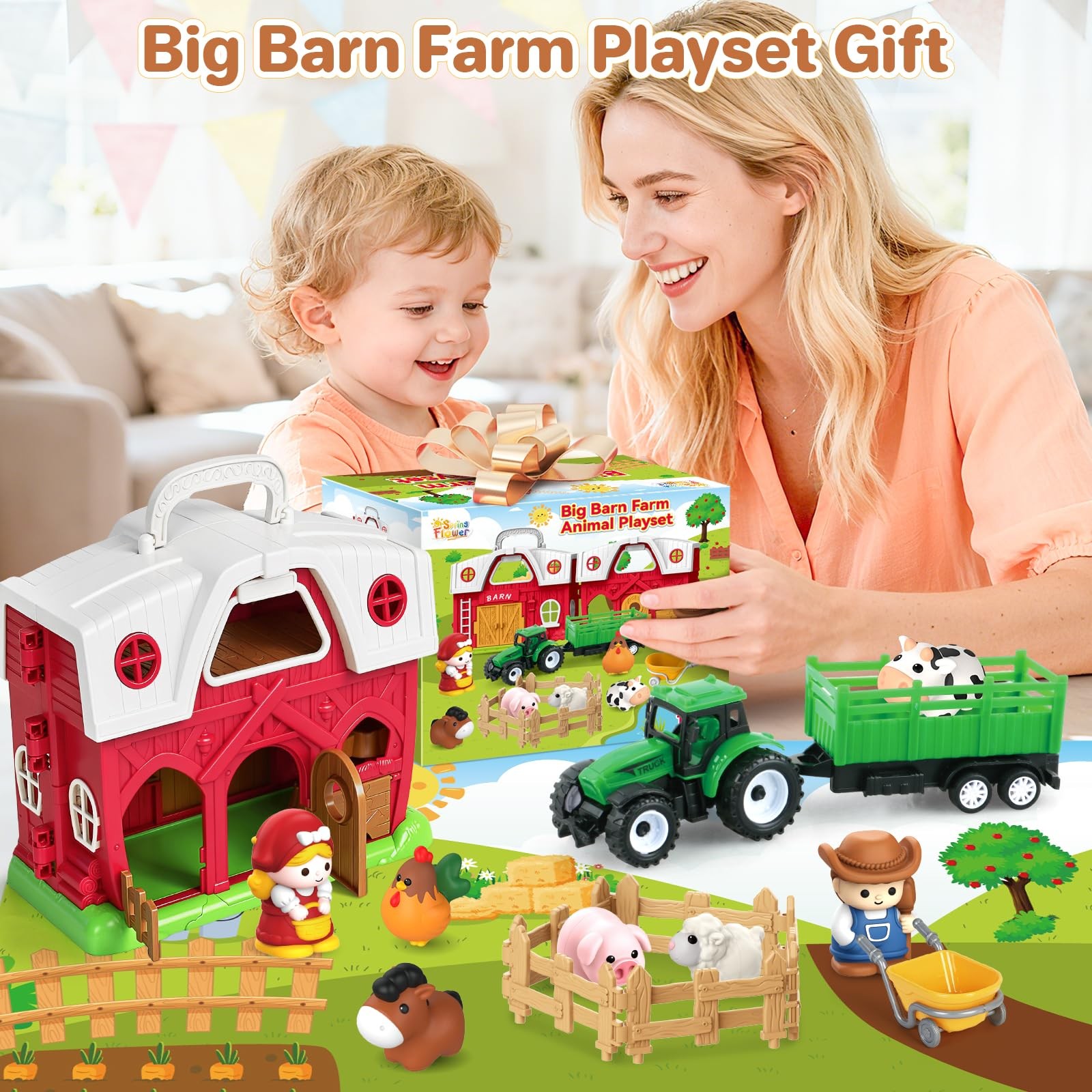 Toys for 1 2 3 Years Old Boys and Girls, Farm Animals Big Barn Toy, Farm Anim…
