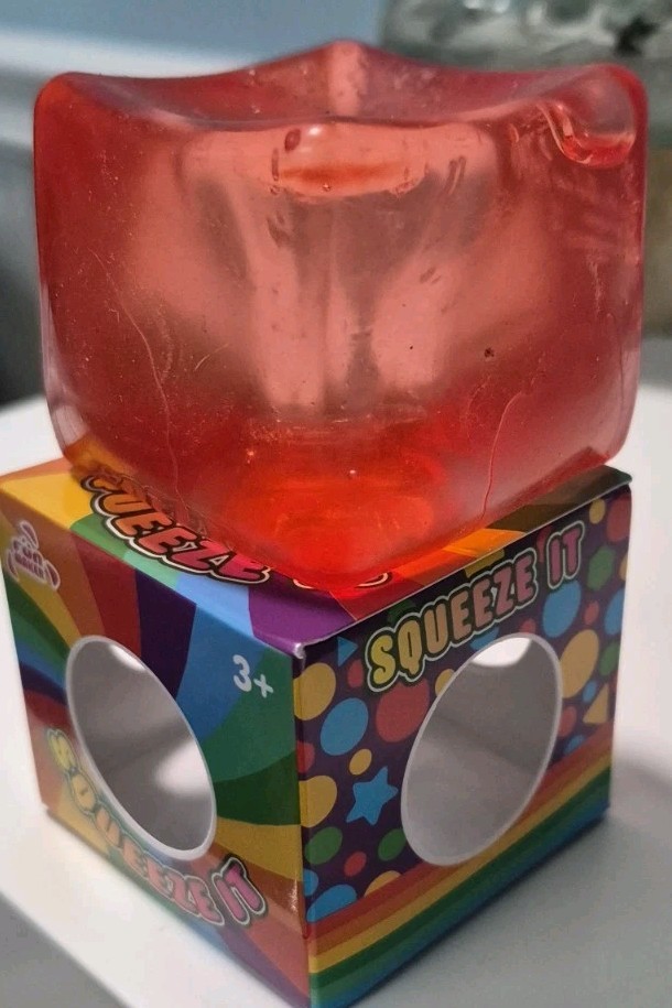 Fun Maker Squeeze It Gel Cube Tactile Squeeze Toy, Red, Ages 3-4 Years And Up