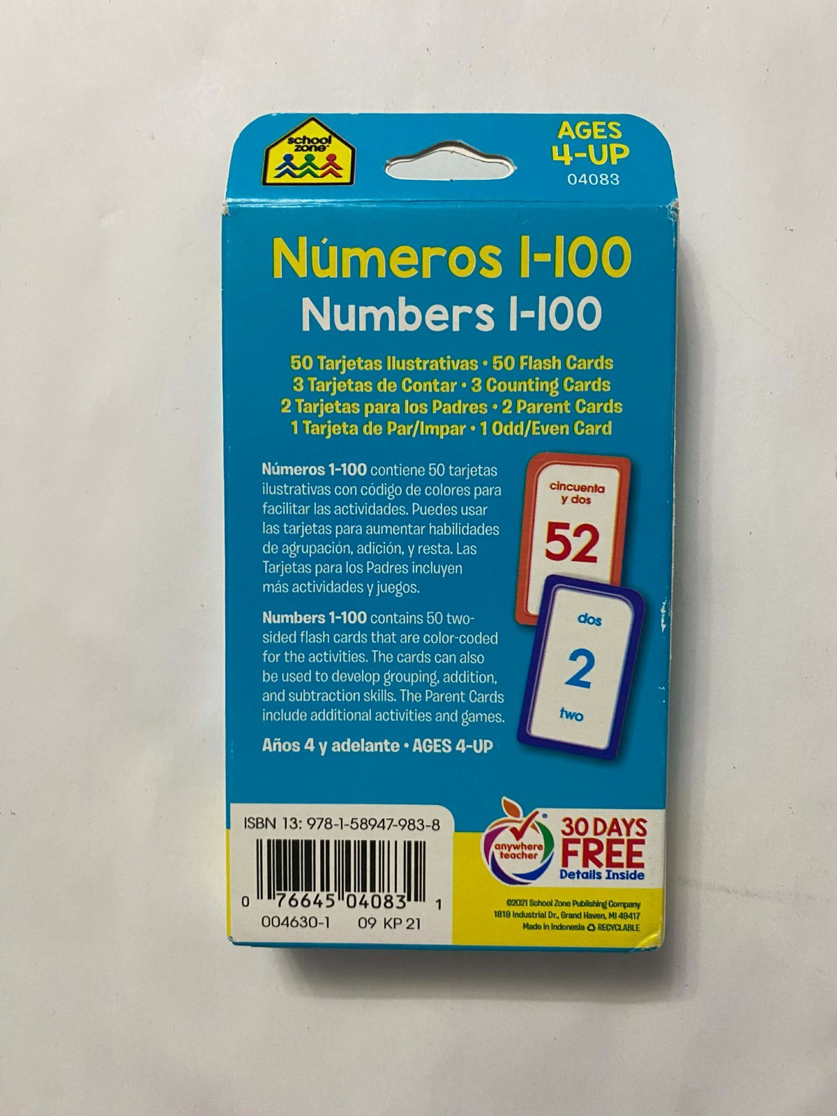 Flash Cards Numbers 1-100 English Spanish Ages 4+ ( 56 Cards ) Bilingual – NEW