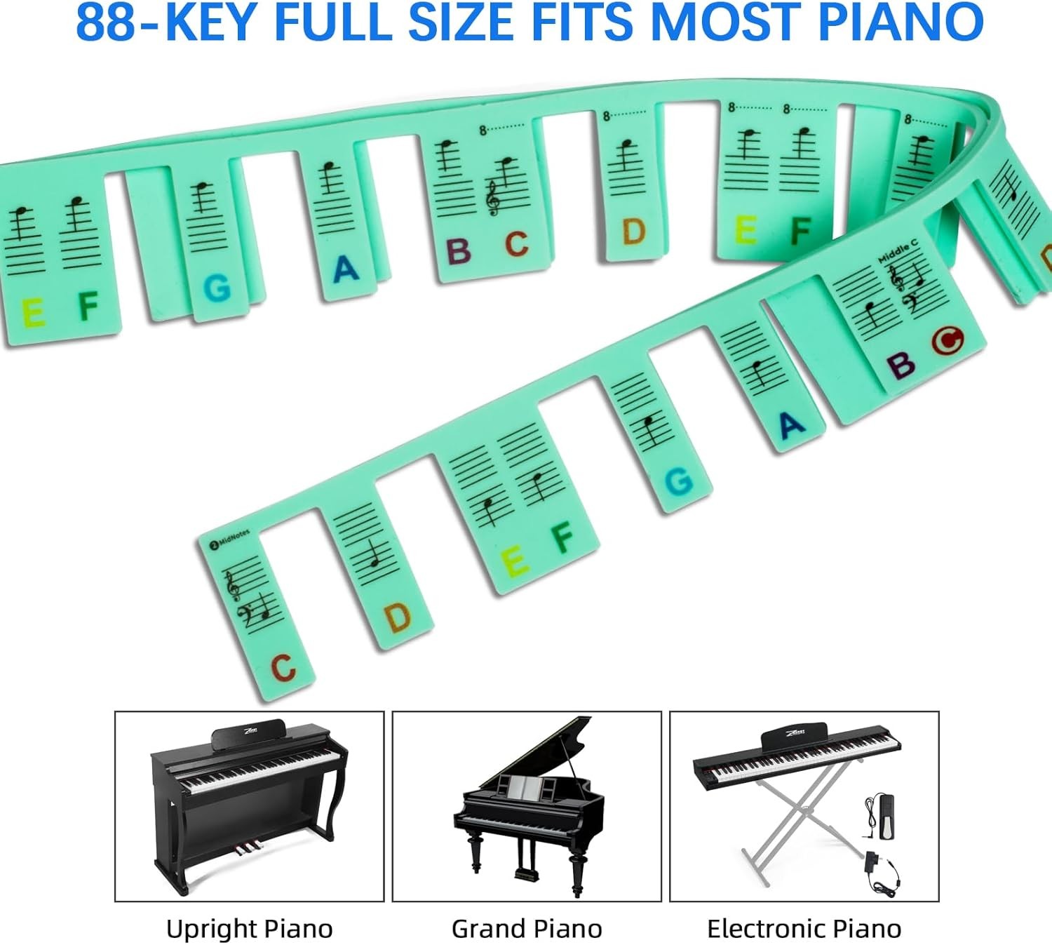 Removable Piano Key Stickers – 88 Key Glow-In-The-Dark Keyboard Labels for Begin