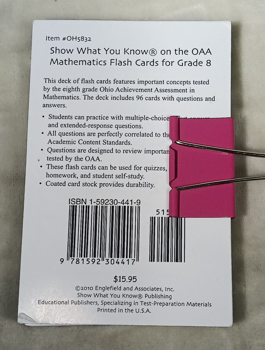 Mathematics Flash Cards Lot Math Common Core OAT OAA 2010 2014 USA