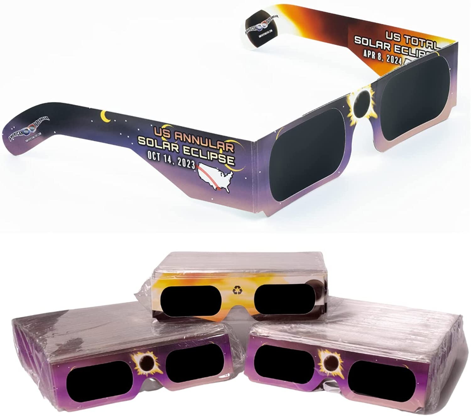 5 Pack of 2023 Solar Eclipse Paper Glasses CE ISO Certified USA Stock Brand New