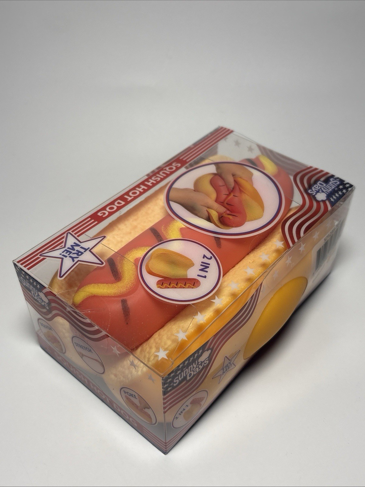Squishy Hot Dog Squeezy Fidget Toy Sunny Days 2-in-1 Hotdog Stress Relief NEW