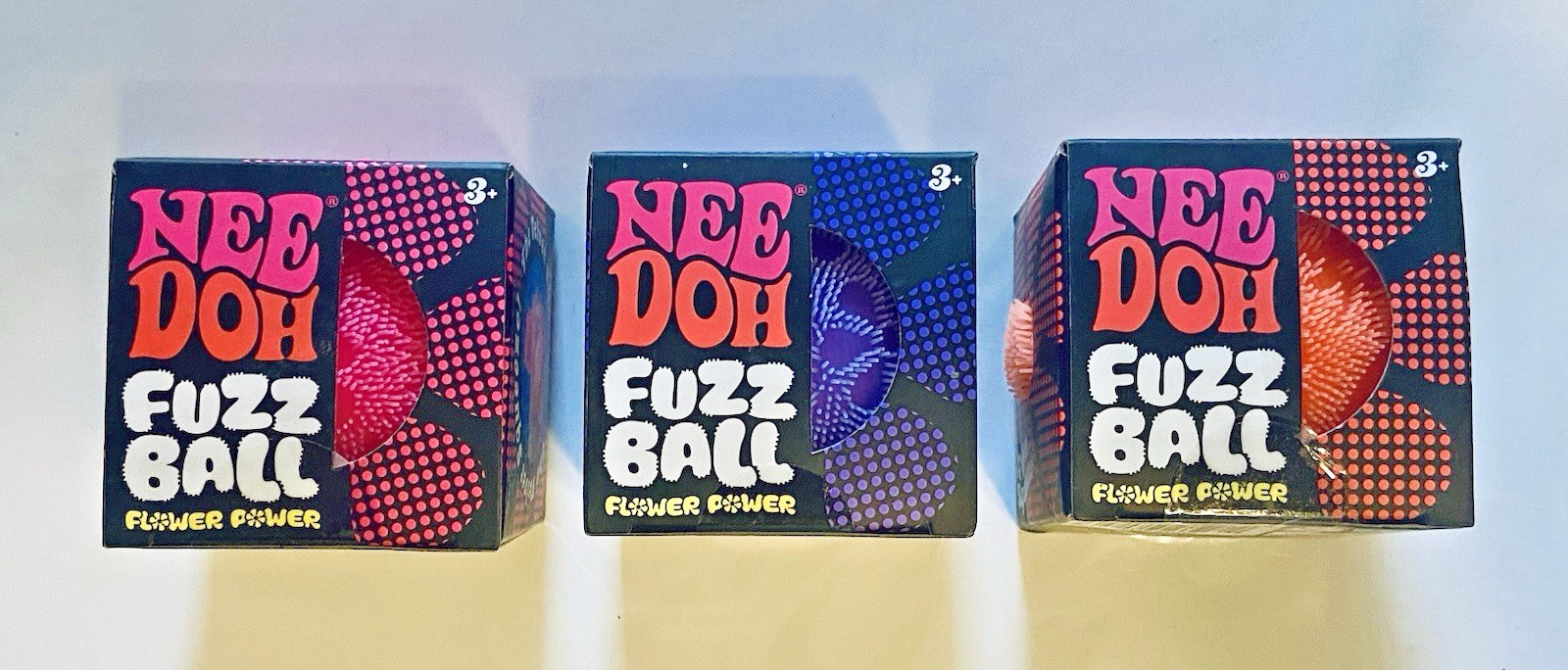 NeeDoh Fuzz Ball Flower Power – Purple, Pink & Orange – LOT OF 3 – New in Box