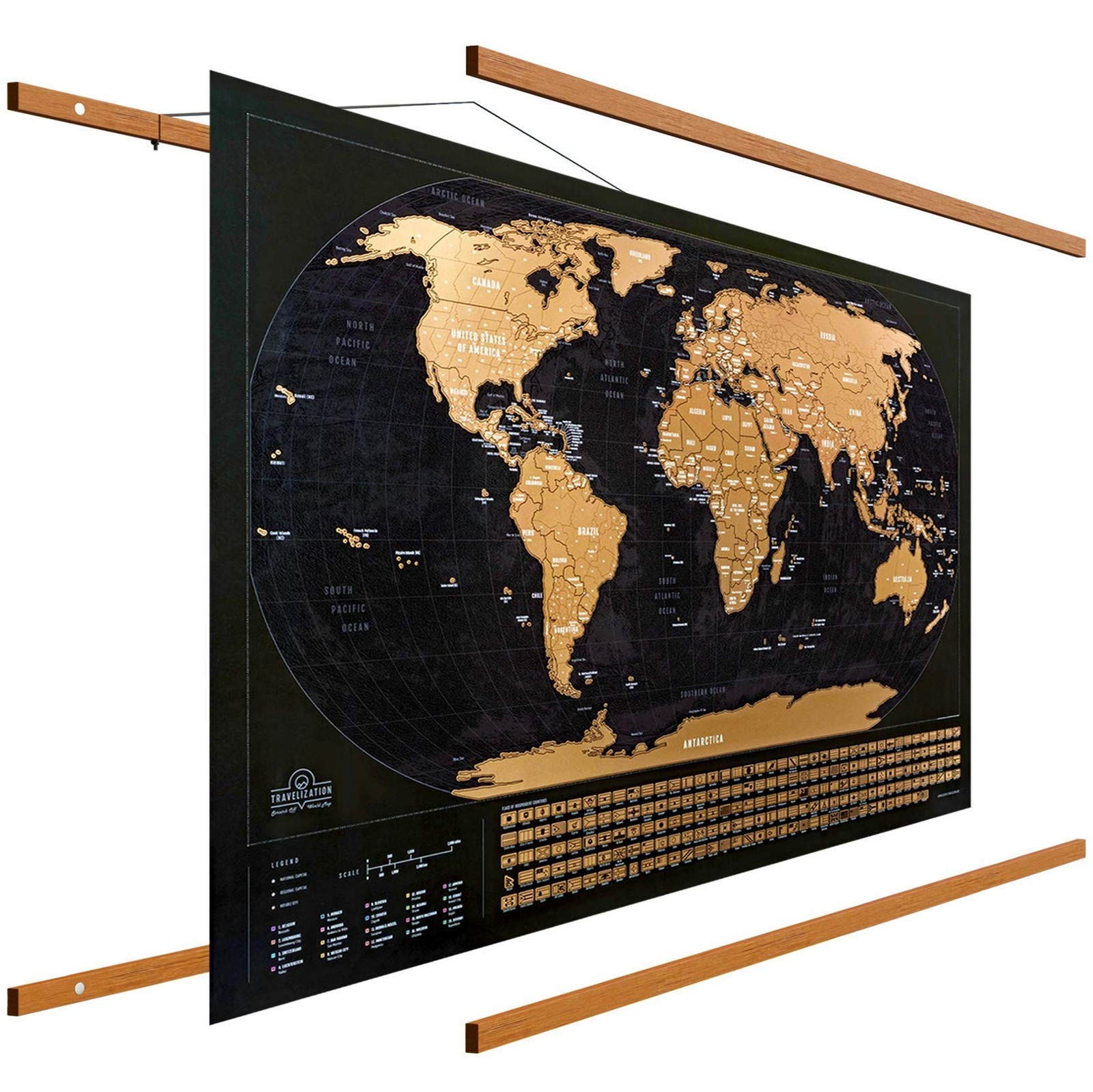 XL Scratch Off Map of the World with Frame – 36 x 24 – Easy to Frame Travel W…