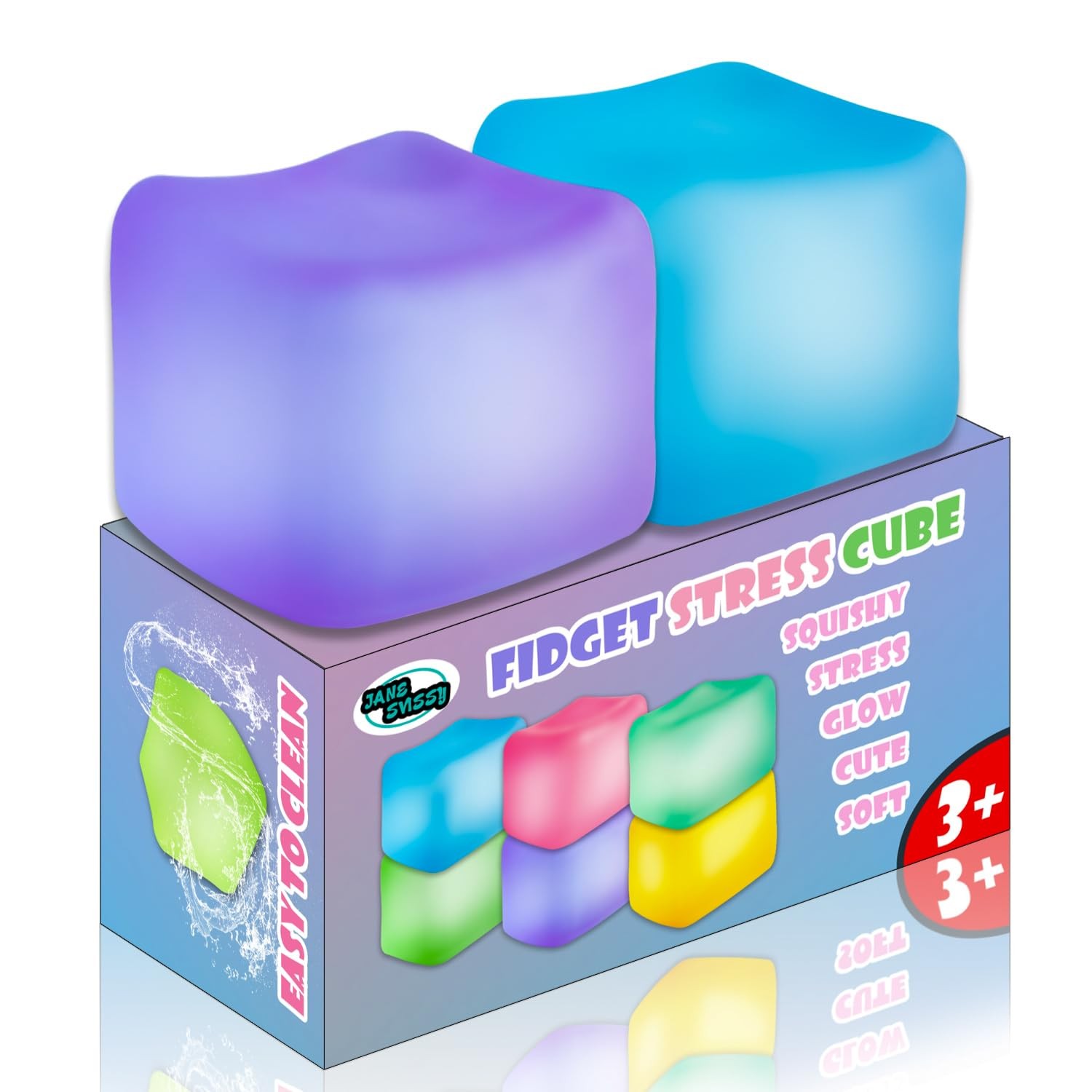 2Pcs Stress Cube Glow in The 2.25 inches (cubic shape), Blue, Purple