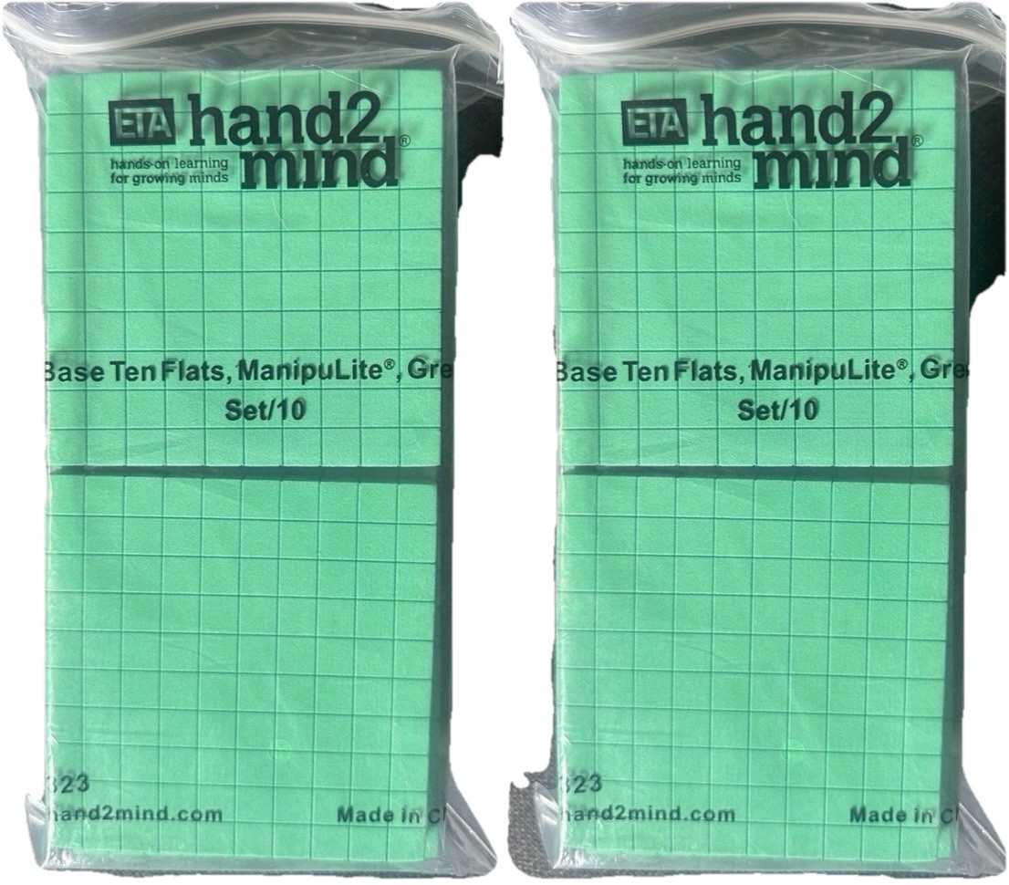 Hand2Mind Base Ten Flats Green Set of 20 Math Manipulatives Place Value Blocks