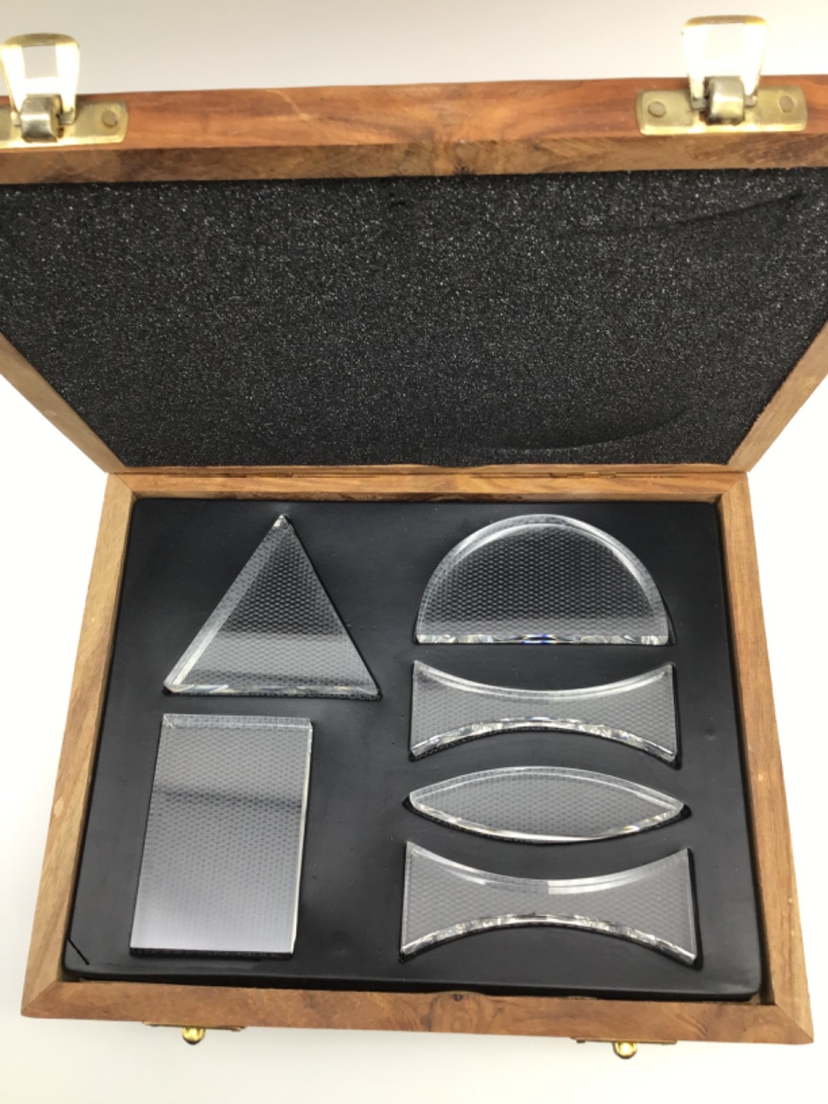 Optical Prism Set Of 6 Pieces Clear Acrylic Teaching Aid Wooden Boxed