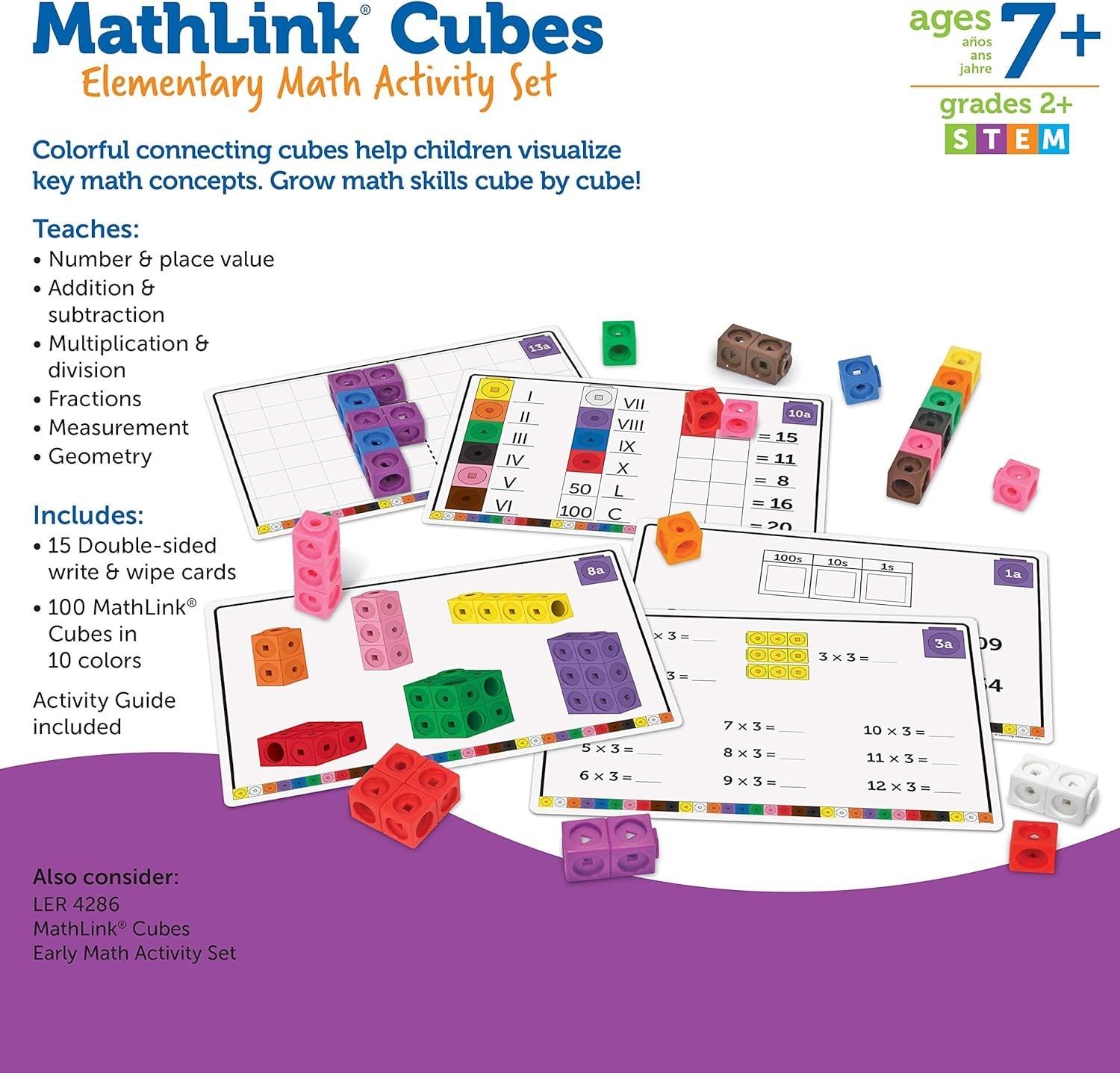 100 MathLink Cubes Activity Set – Colorful Hands-On Math Manipulatives for Kids