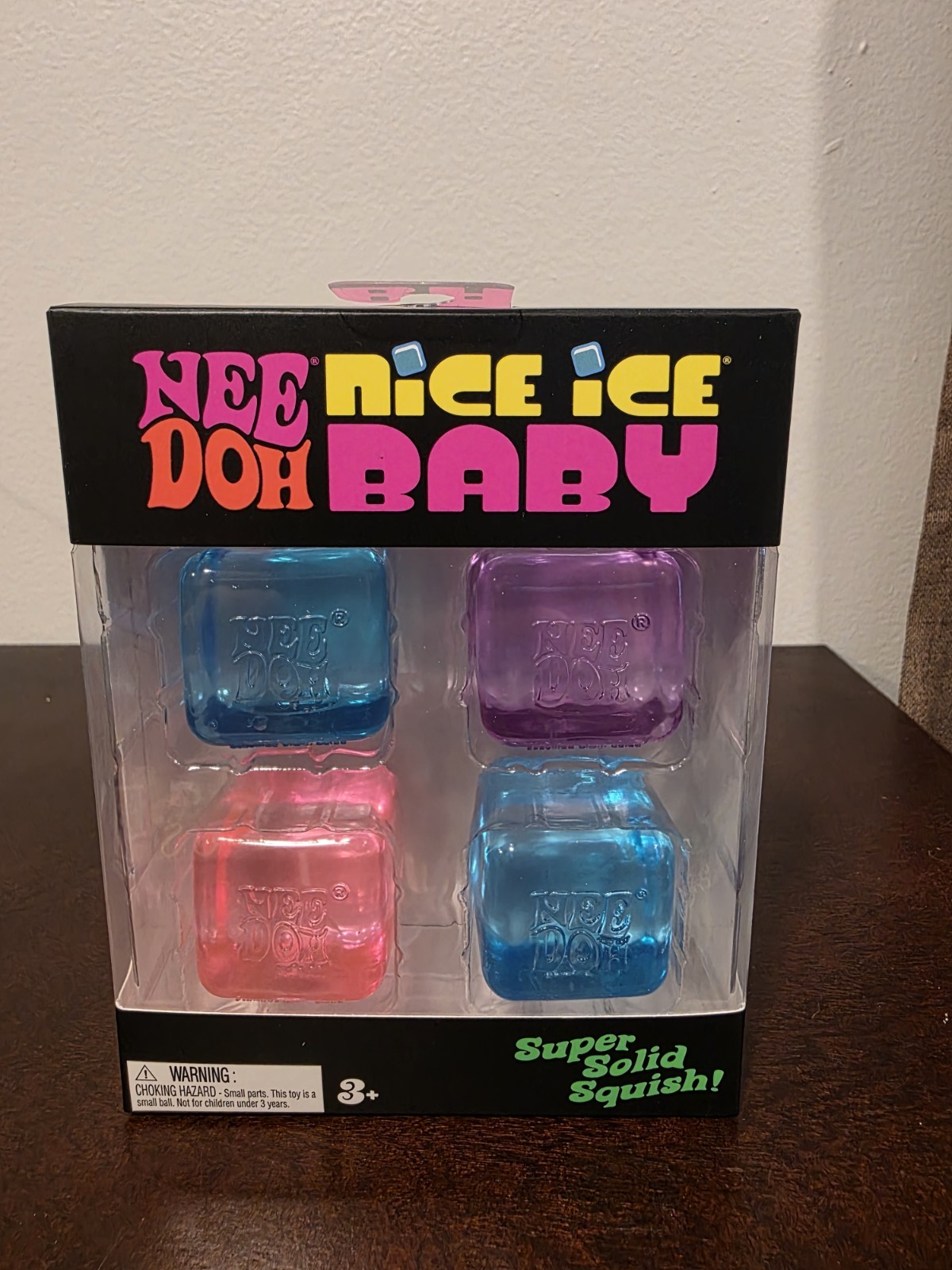NeeDoh Nice Ice Baby 4 pack Mini Cube Pink Blue Purple Super Solid Squish