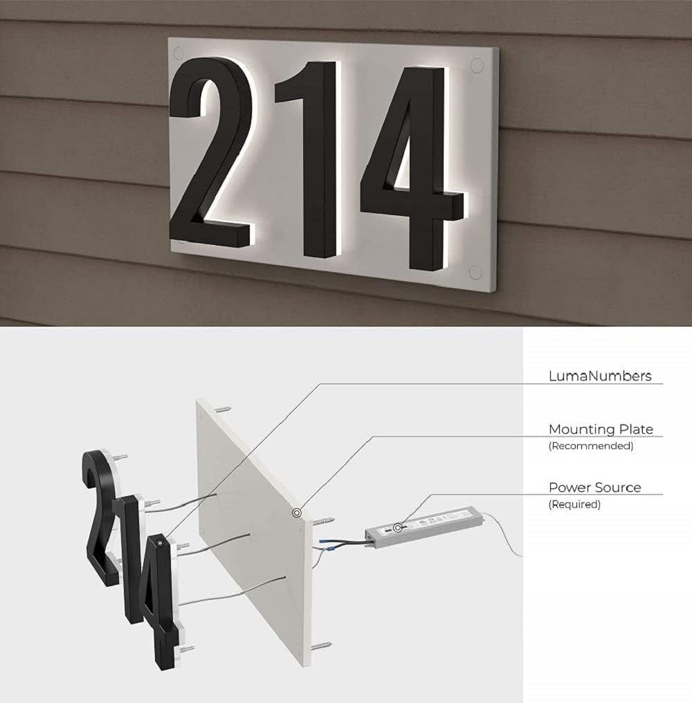 7″ LED House Numbers, ABS, Backlit 5000K, Bronze Finish, Modern, Outdoor