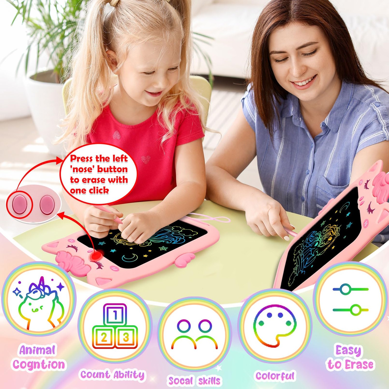 Toys for 1 2 3 Year Old Girl Gifts,10IN Writing Tablet 8″W x 11.4″H, Pink