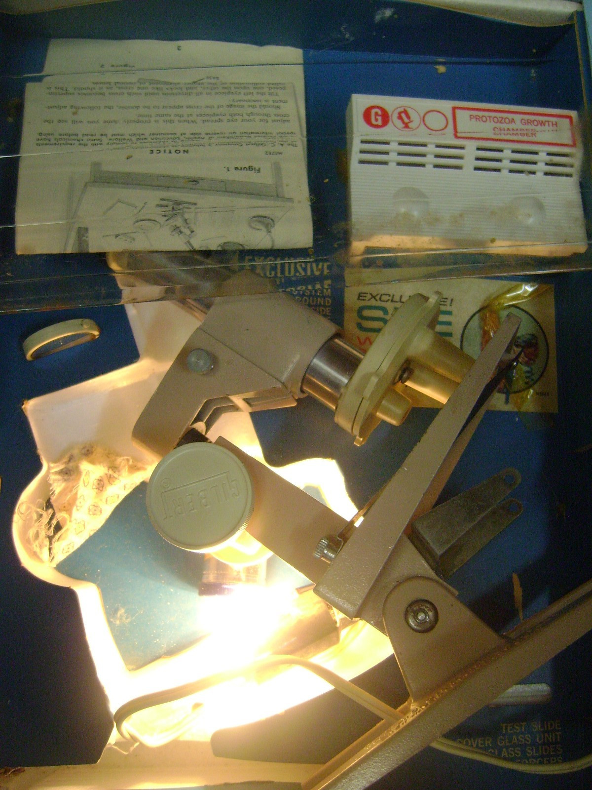 Vintage 1960s A.C. Gilbert Microscope and Lab Set Metal Case Electric Booklet