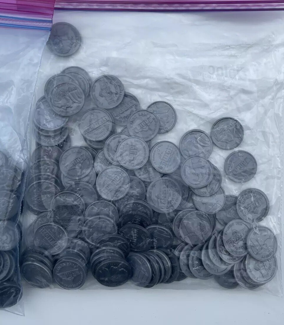 5 bags Plastic novelty coins US half dollar quarters dimes nickels pennies