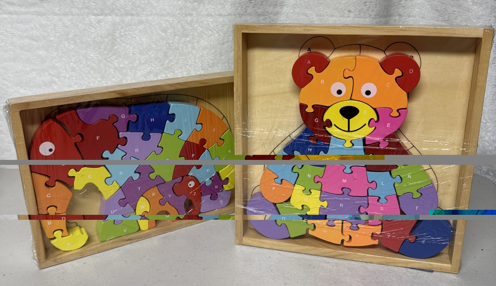 RI Novelty 9.25″ X 6.5″ Chunky Wooden Elephant Teddy Bear Puzzles